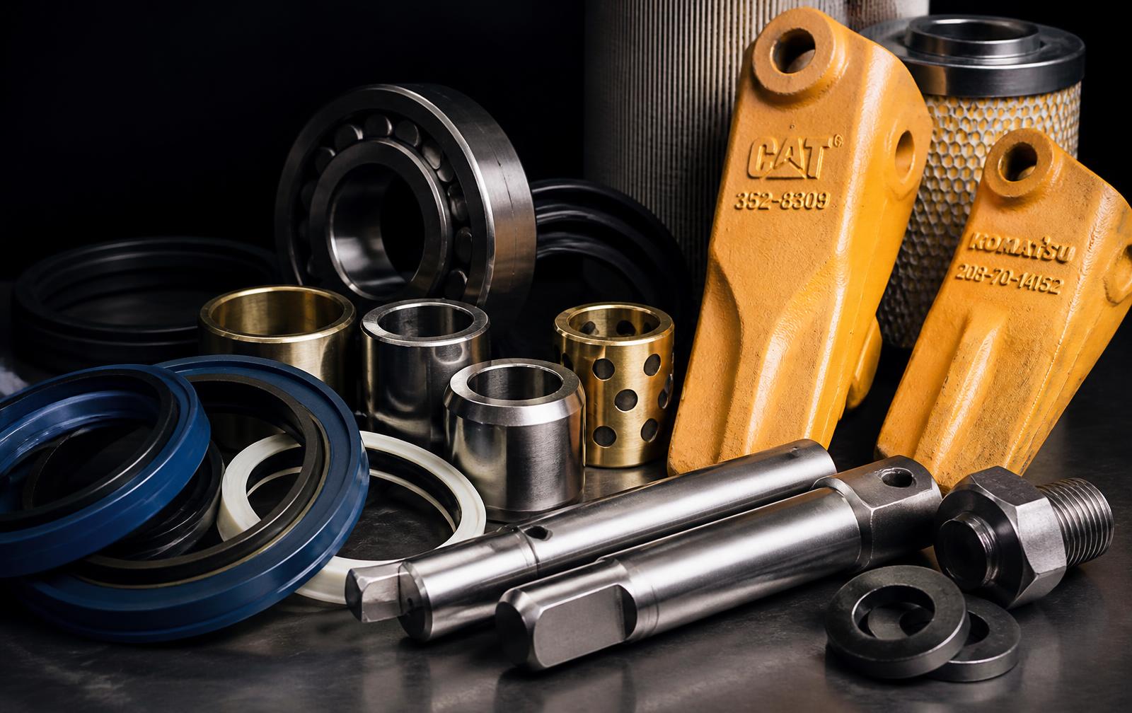 Bucket teeth, bearings, pins, bushes, seal kits and filters for earthmoving equipment